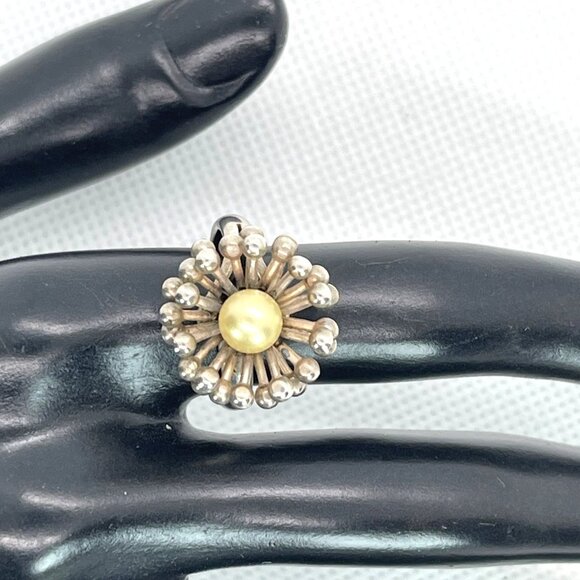 VTG Beau Sterling Silver Faux Pearl Sputnik Starburst Ring Mid Century Size 6.25 - Picture 8 of 9